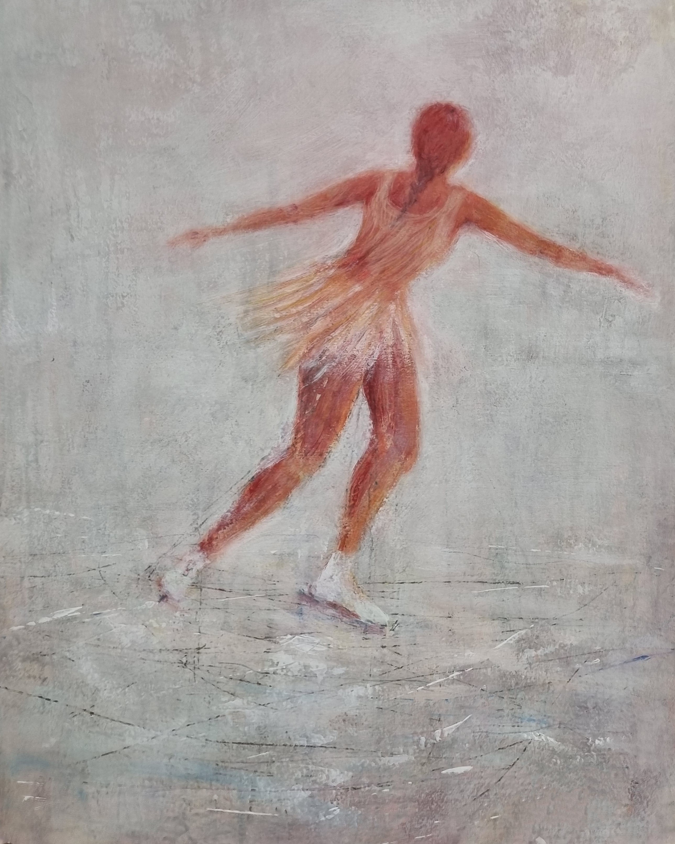 Die kleine Eisläuferin, Serie Weiss, Acrylmischtechnik 64 x 50 cm